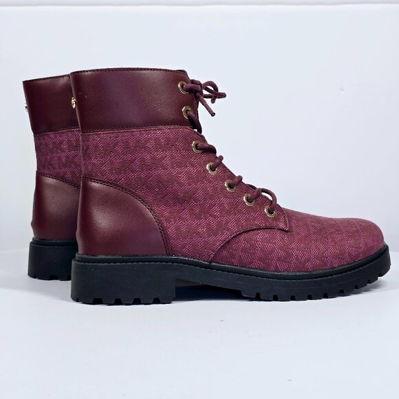 MICHAEL Michael Kors Alistair Booties Combat Boot 8 Red Burgundy New - Picture 1 of 7